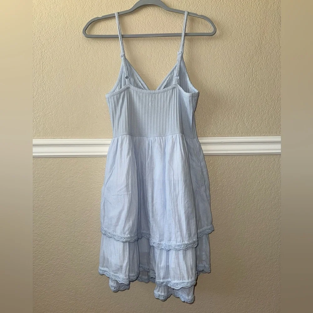 Aerie V Waist Cotton Mini Dress Light Blue Large - Picture 3 of 11